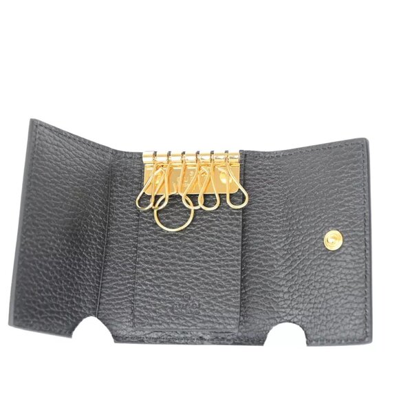 GUCCI GG Logo Marmont key case Supreme Leather Bicolor Black Brown GHW 30RF201 - Picture 2 of 13